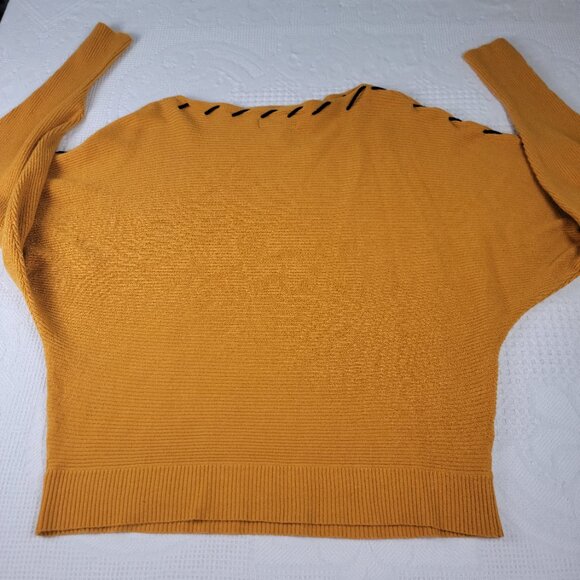 Magashoni sweater ribbed laced up dolman sleeves boat neck size Large orange blk - Picture 8 of 8